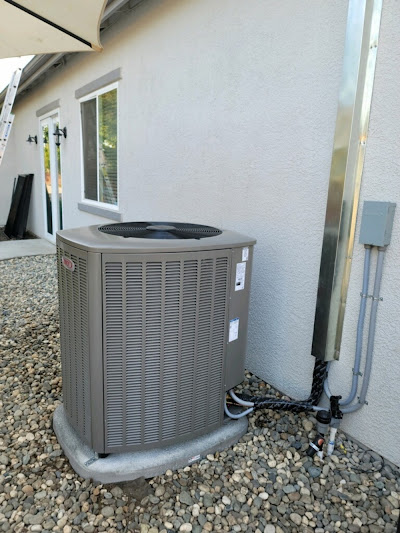 A heat pump and air conditioner installed outside a residential home